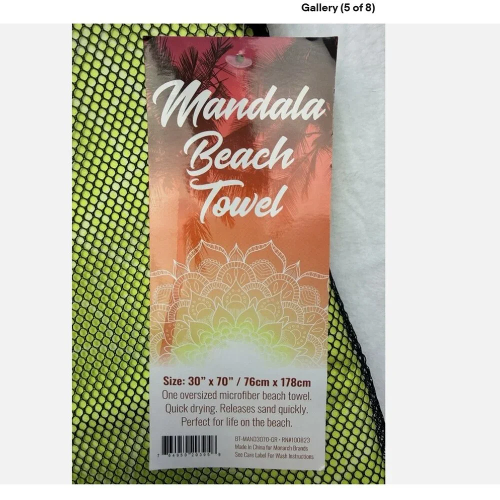 Mandala Beach Towel Oversized Microfiber Quick Dry BT-MAN3070-GR Neon Green NWT